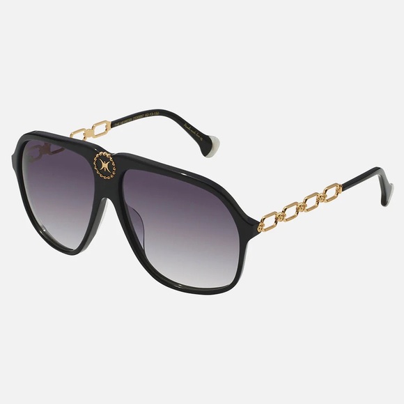 Camilla Accessories - CAMILLA “The Heiress” black oversized aviator gradient sunglasses gold chain